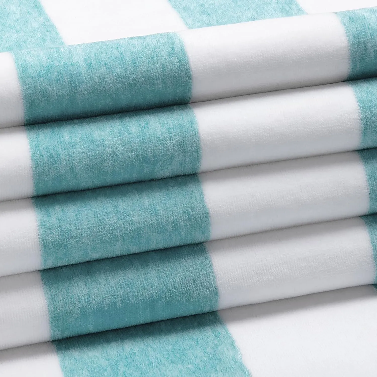 Cotton Oversized Beach Towel - Large 70 x 35 Inch Pool Towel, Turquoise Striped Quick Dry Swimming Cabana Towel