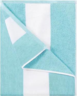 Cotton Oversized Beach Towel - Large 70 x 35 Inch Pool Towel, Turquoise Striped Quick Dry Swimming Cabana Towel