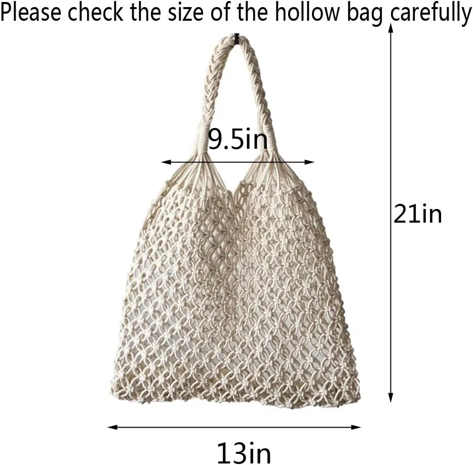 Cotton Rope Travel Beach Fishing Net Handbag Shopping Woven Shoulder Bag for Women