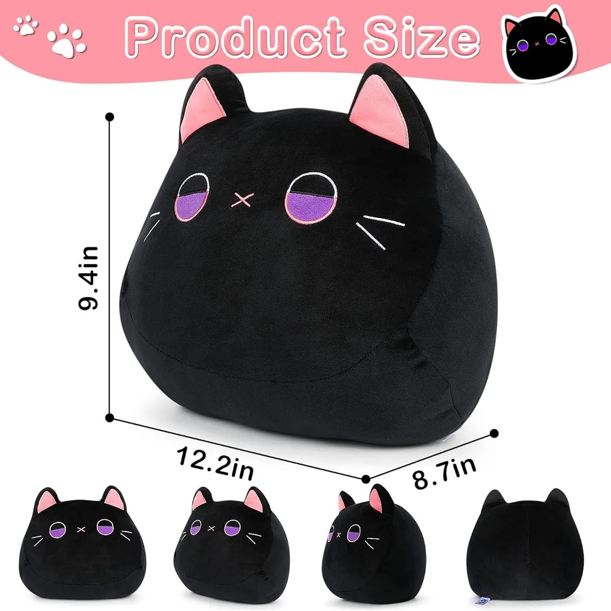 CottonStar Black Cat Plush Toy 12 Inch Cute Black Cat Stuffed Toy Soft Pillow Weighted Stuffed Toy Black Cat Stuffed Toy for Children Boys Girls Birthday Gift (Black)