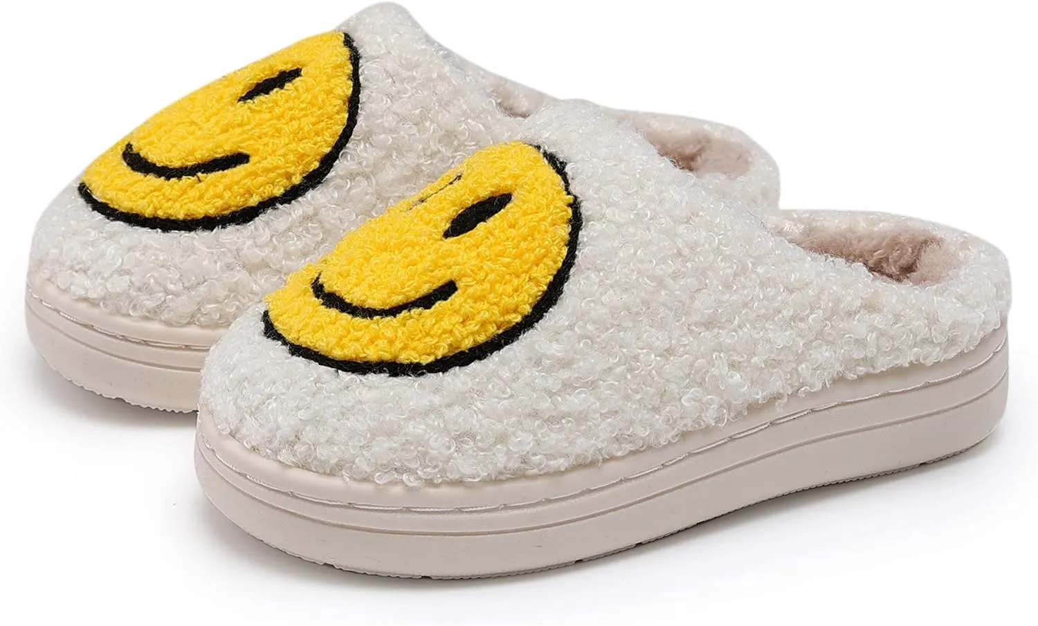 COVS Cute Kids Smile Face Slippers for Girls Boys Soft Plush Non-Slip Toddler House Slippers Little kids smile slippers Indoor Outdoor