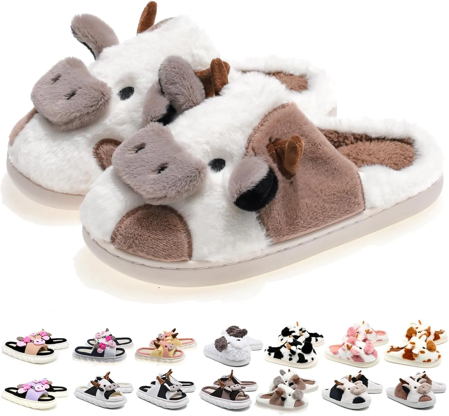 Cow Slippers For Women and Men Fluffy Cute Cozy House Slippers Indoor and Outdoor
