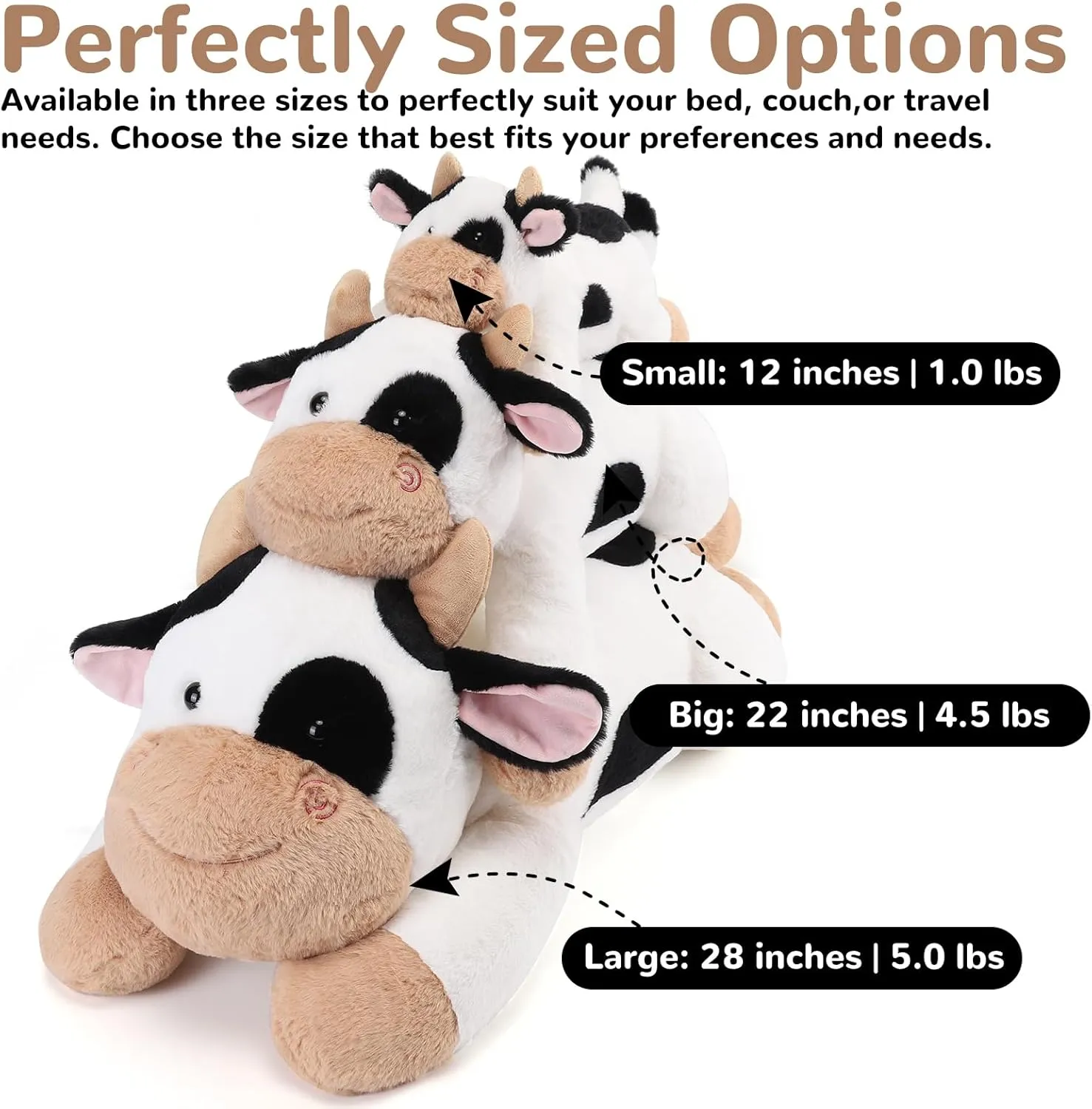 Cow Weighted Stuffed Animals - 22 Inch 4.5 Pounds Weighted Plushies Cow Stuffed Animals - Big Plush Pillow - Cute Plush Toys Gifts for Kids & Adults (22" 4.5 lbs)