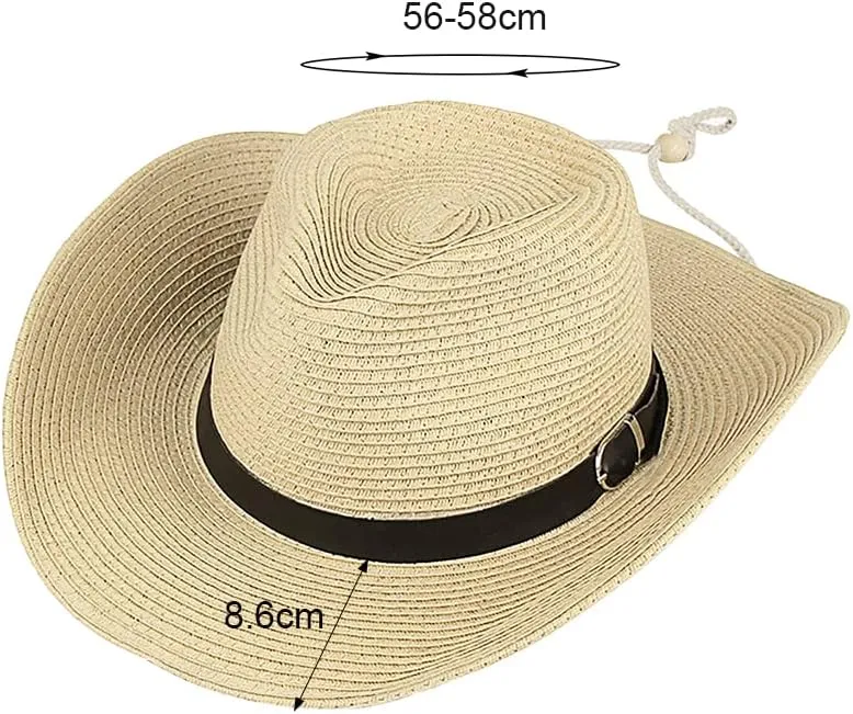 Cowboy Straw Sun Hat for Men UPF 50  Summer Beach UV Panama Fedora Cowgirl Western Shapeable Brim Outdoor Cap with Belt