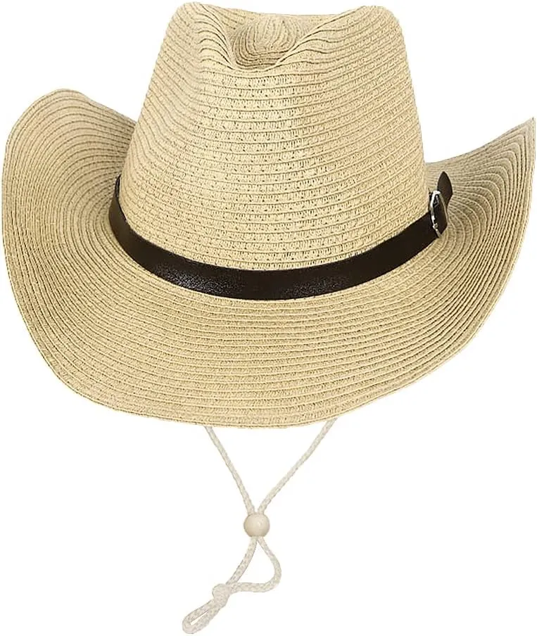 Cowboy Straw Sun Hat for Men UPF 50  Summer Beach UV Panama Fedora Cowgirl Western Shapeable Brim Outdoor Cap with Belt