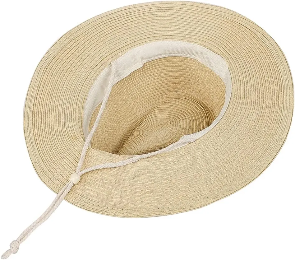 Cowboy Straw Sun Hat for Men UPF 50  Summer Beach UV Panama Fedora Cowgirl Western Shapeable Brim Outdoor Cap with Belt