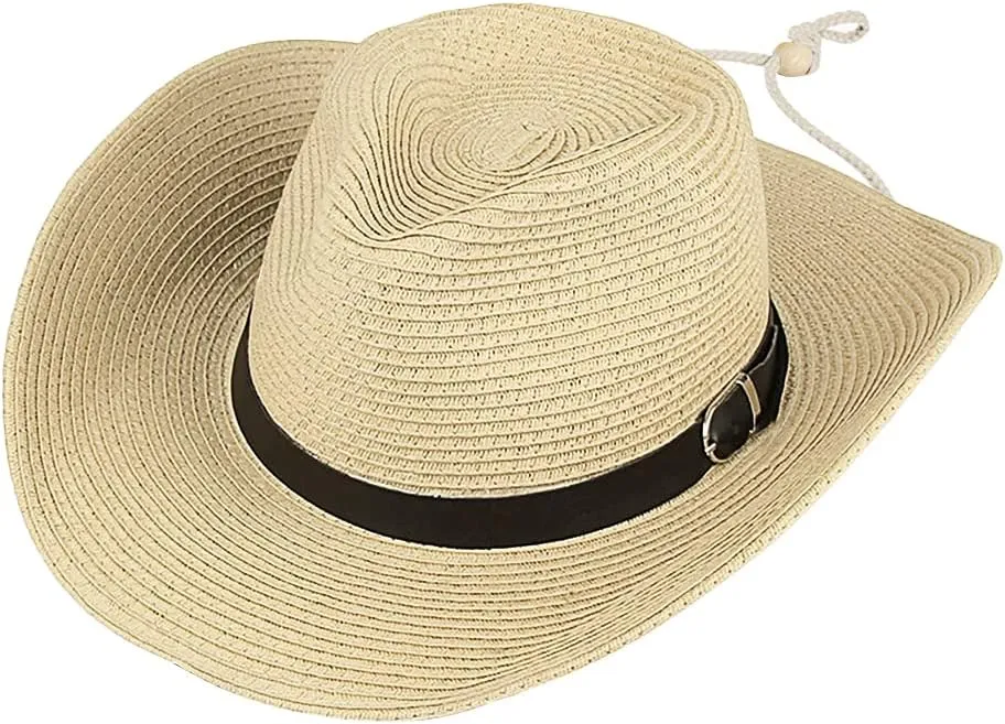 Cowboy Straw Sun Hat for Men UPF 50  Summer Beach UV Panama Fedora Cowgirl Western Shapeable Brim Outdoor Cap with Belt