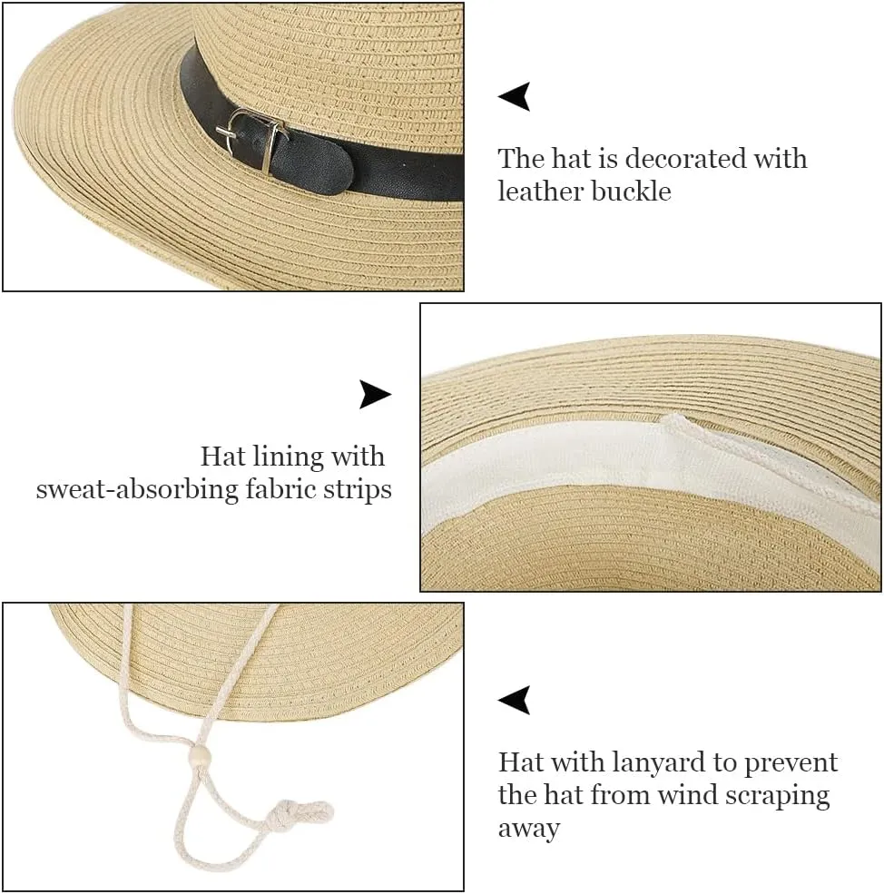 Cowboy Straw Sun Hat for Men UPF 50  Summer Beach UV Panama Fedora Cowgirl Western Shapeable Brim Outdoor Cap with Belt