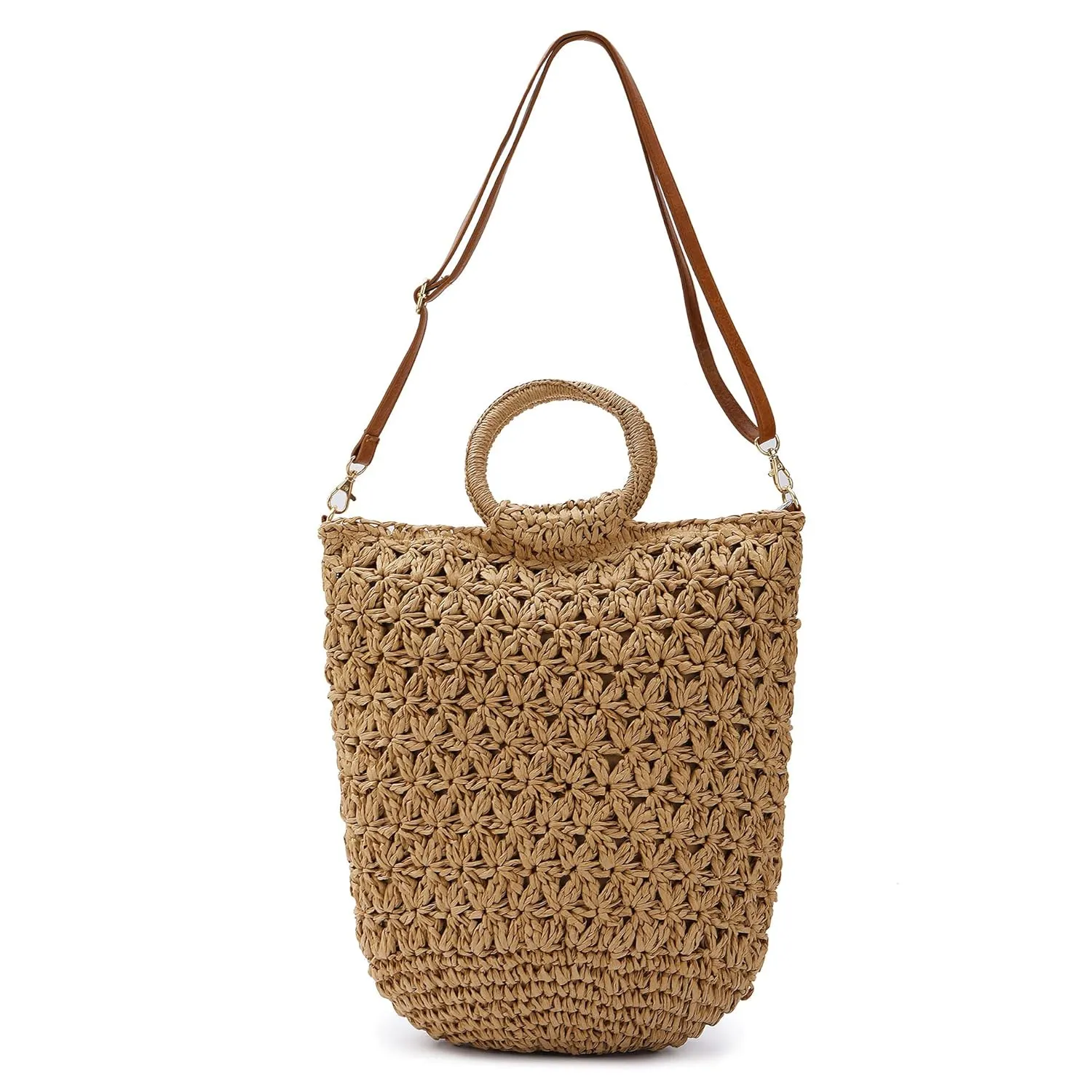 Crafted Woven Large Capacity Single-Shoulder Bag for Women - Handbag, Literary-Inspired Straw Tote for Everyday Use