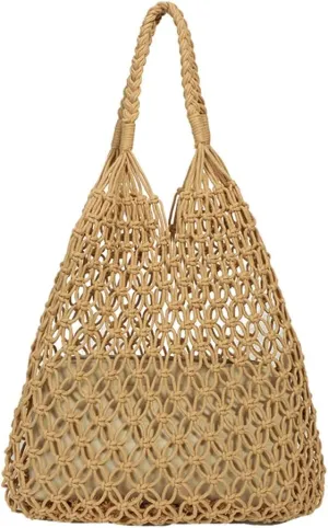Crochet Mesh Tote Beach Bag Woven Hollow Out Handbag, Straw Rattan Net Shoulder Purse Summer Armpit Bag for Women