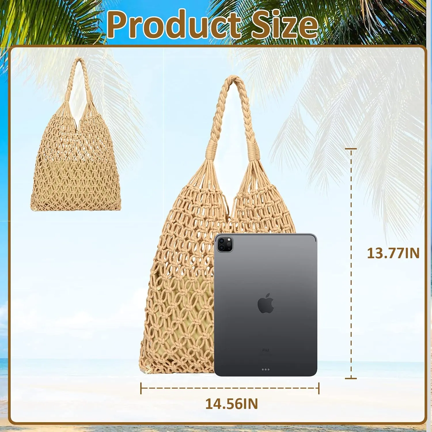 Crochet Mesh Tote Beach Bag Woven Hollow Out Handbag, Straw Rattan Net Shoulder Purse Summer Armpit Bag for Women