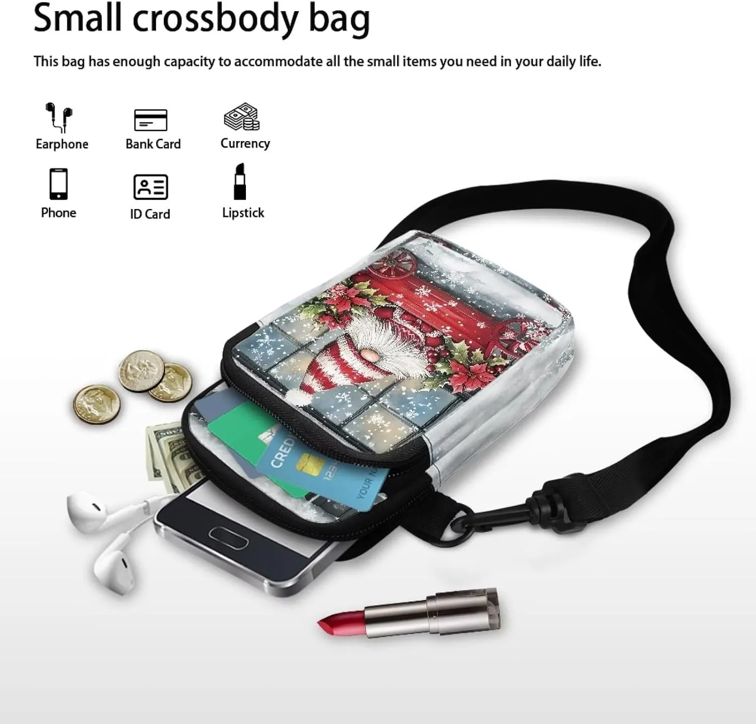 Crossbody Bag for Women Mini Messenger Bag Cell Phone Purse Sling Shoulder Bag with Double Pockets