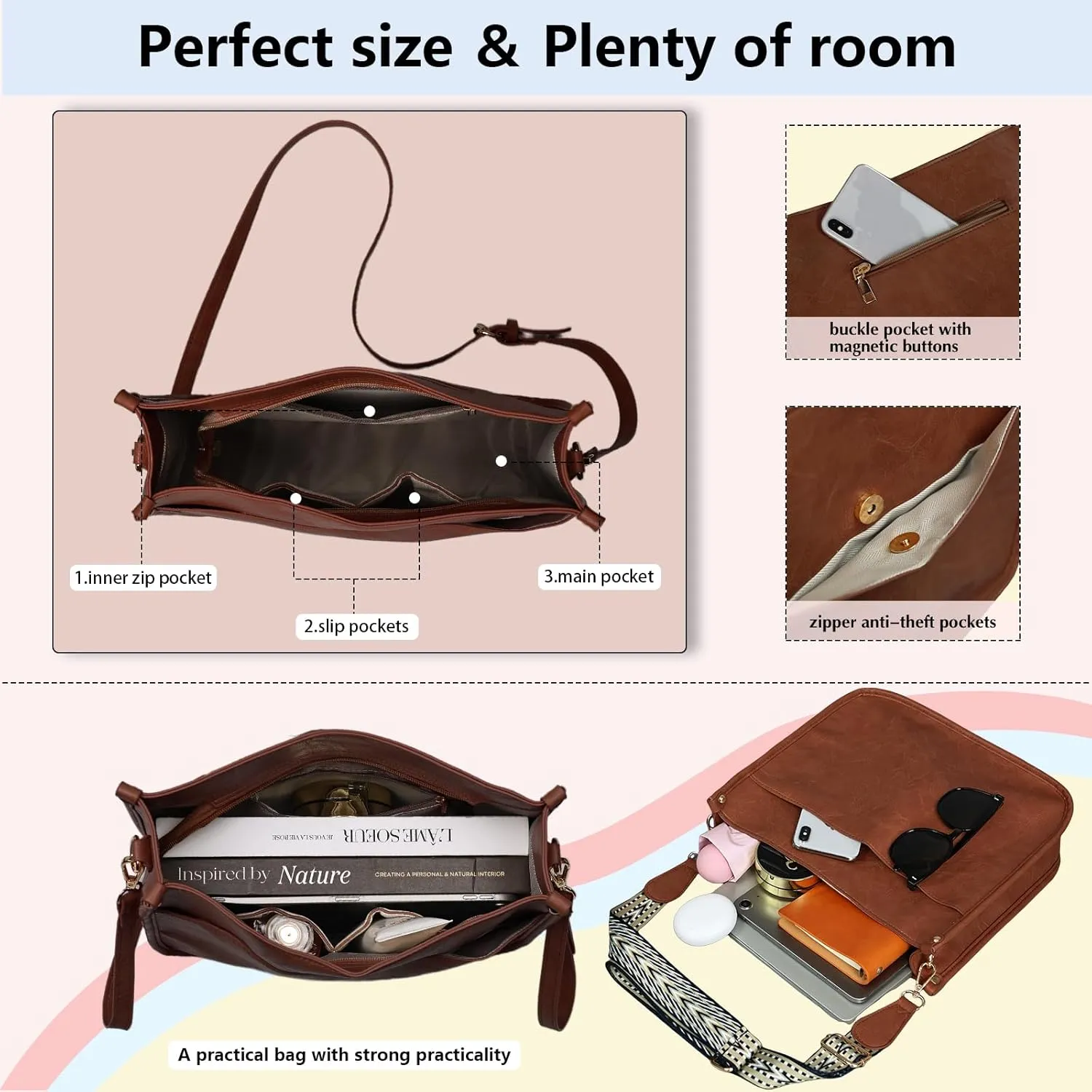 Crossbody Bags for Women Handbags Shoulder Bag with Adjustable Strap Women's Crossbody Purses Vegen Leather Hobo Bags