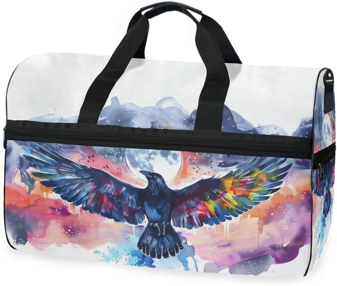 Crow Sketch Travel Duffel Bag Luggage Sports Gym Bags With Shoes Compartment Large Capacity Lightweight Duffle Bag For Men Women