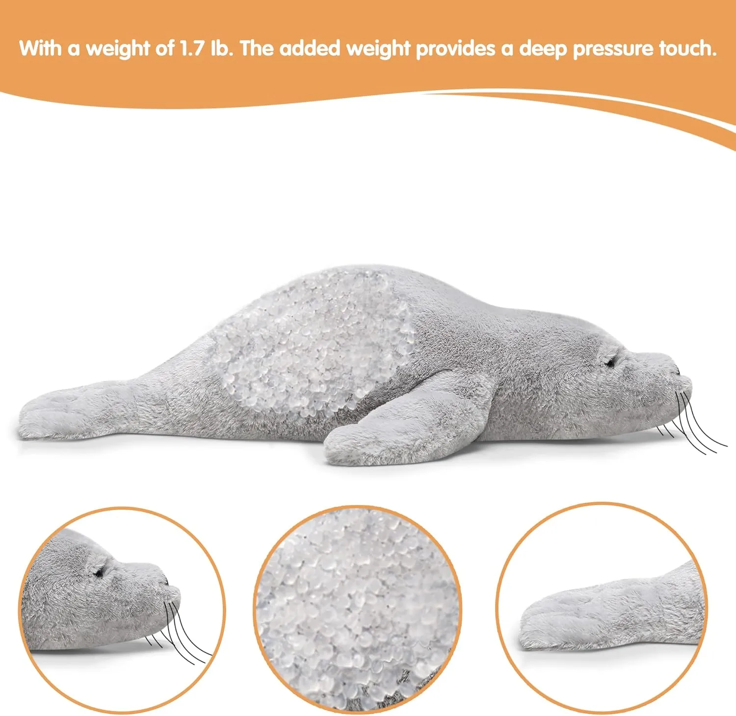 CSVBTRF Weighted Stuffed Animals, 2 lb, 23" Seal Plush Gift for Kids - Grey Hug Seal Plush Animals