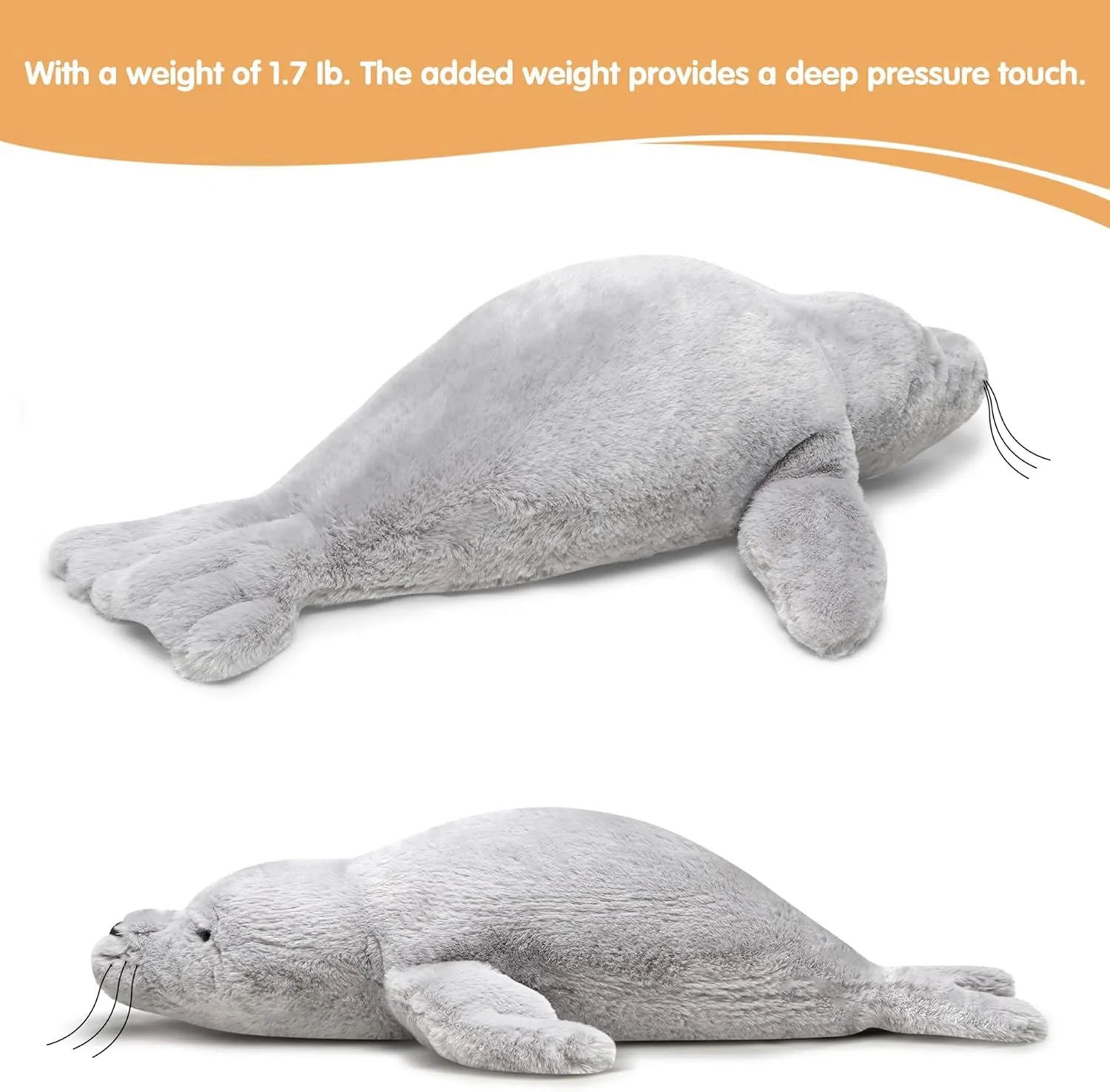 CSVBTRF Weighted Stuffed Animals, 2 lb, 23" Seal Plush Gift for Kids - Grey Hug Seal Plush Animals