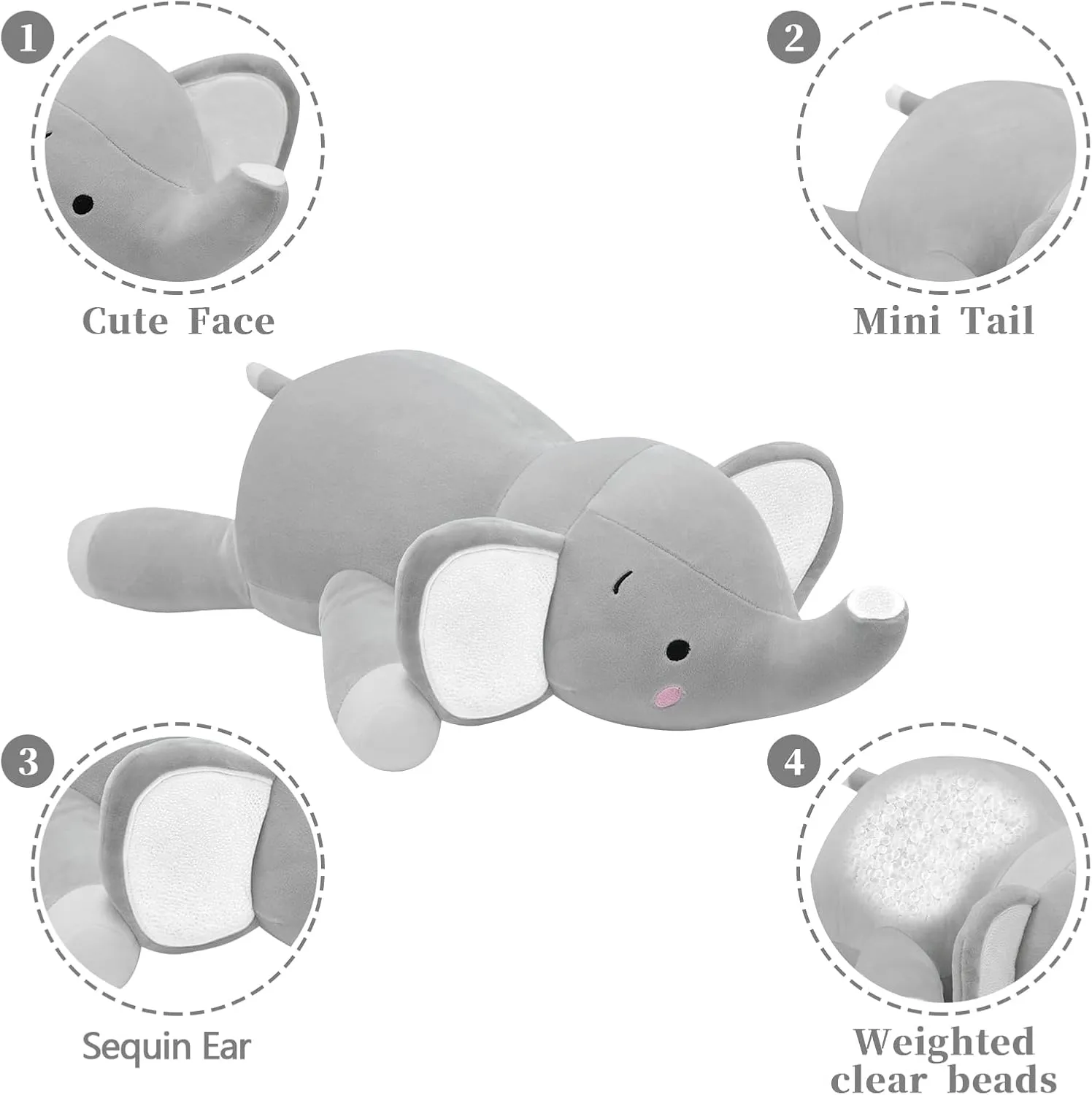 CSVBTRF Weighted Stuffed Animals, 4.2 lbs 23" Elephant Plush Hugging Pillow for Gift, Grey Elephant Stuffed Animals