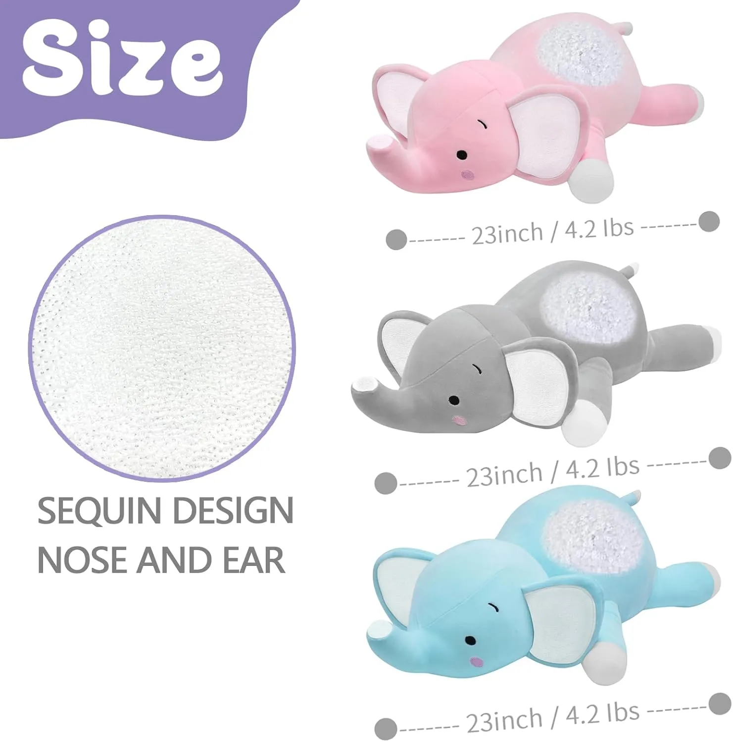CSVBTRF Weighted Stuffed Animals, 4.2 lbs 23" Elephant Plush Hugging Pillow for Gift, Grey Elephant Stuffed Animals