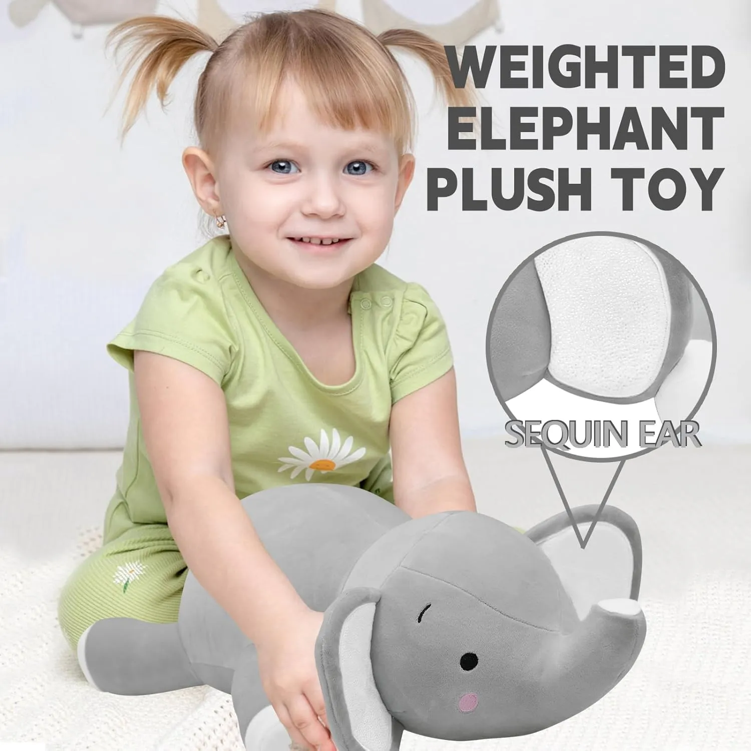 CSVBTRF Weighted Stuffed Animals, 4.2 lbs 23" Elephant Plush Hugging Pillow for Gift, Grey Elephant Stuffed Animals