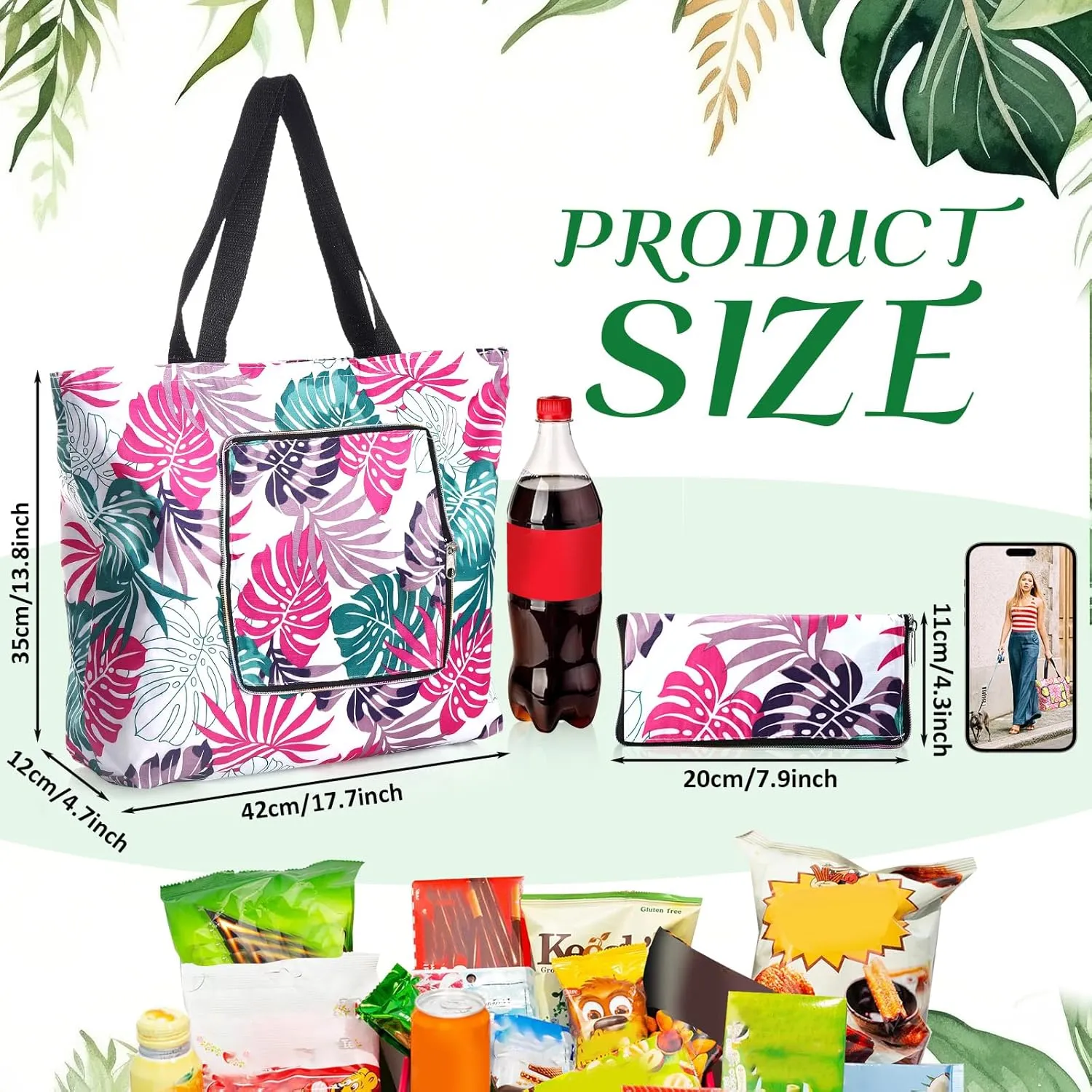 Cunno 6 Pcs Reusable Shopping Bags Washable Foldable Grocery Bags with Handles Heavy Duty Waterproof, 13.8 x 17.7 x 4.7 Inch