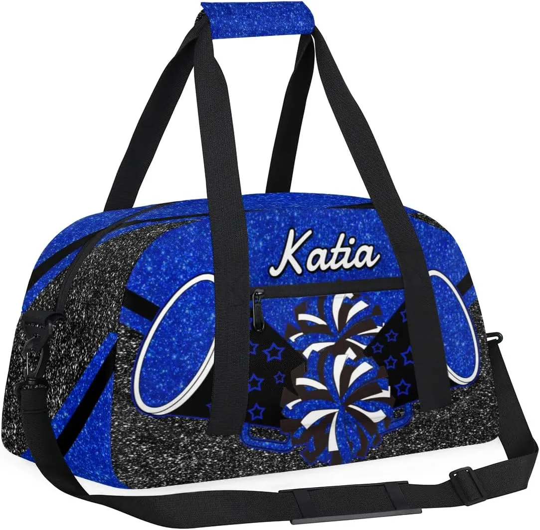 Custom Cheer Duffel Bag with Name Personalized Cheerleader Bag Sport Duffel Bag Customized Cheer Gifts Weekender Travel Bag, Blue
