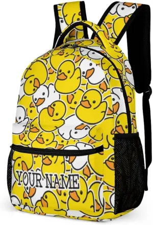 Custom Duck Backpack for Kids Girls Boys School, 16 Inches Cute Duck Theme Bookbag, Adjustable, Lightweight, Large Capacity, Colorful Duck Backpack for School