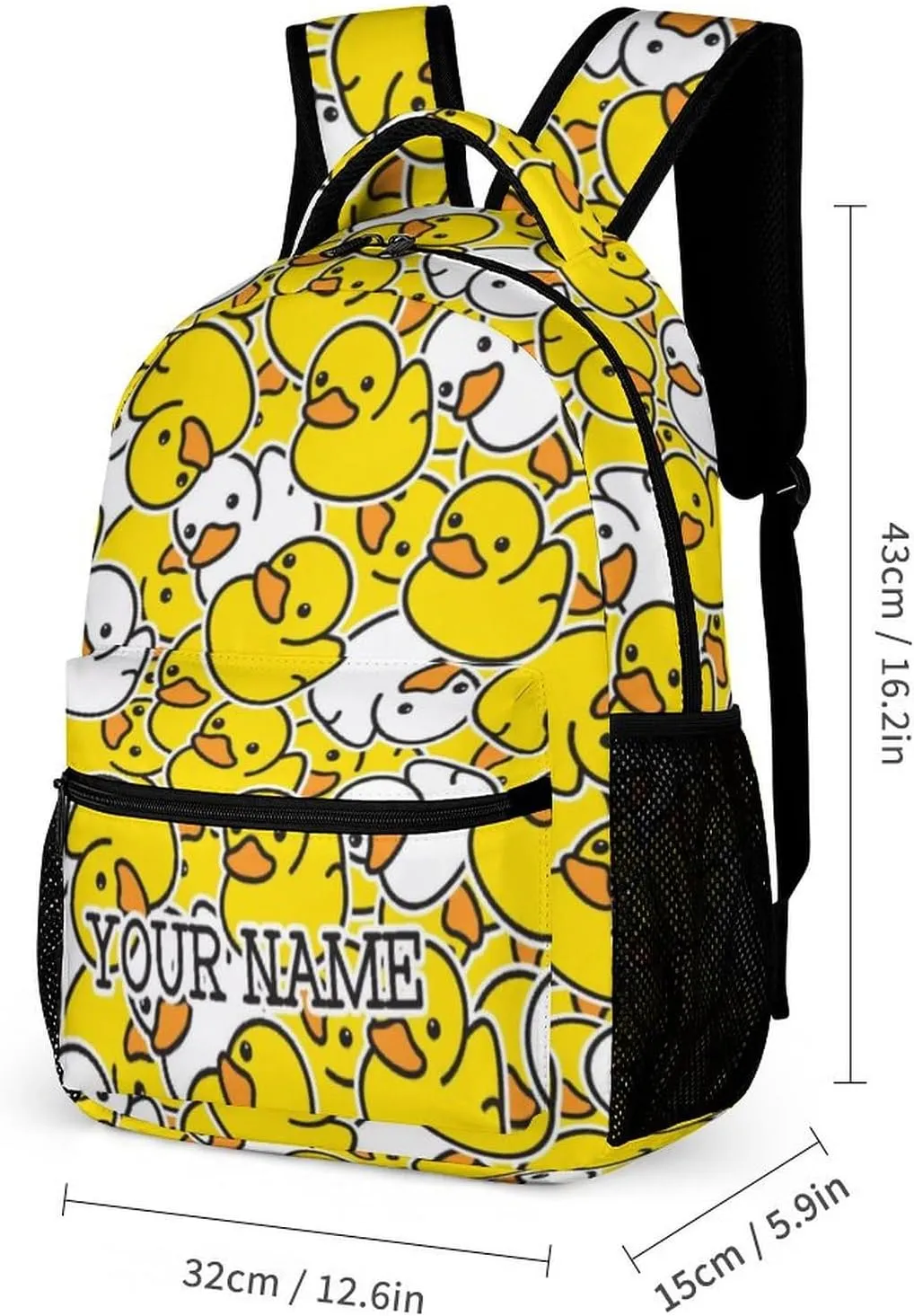 Custom Duck Backpack for Kids Girls Boys School, 16 Inches Cute Duck Theme Bookbag, Adjustable, Lightweight, Large Capacity, Colorful Duck Backpack for School