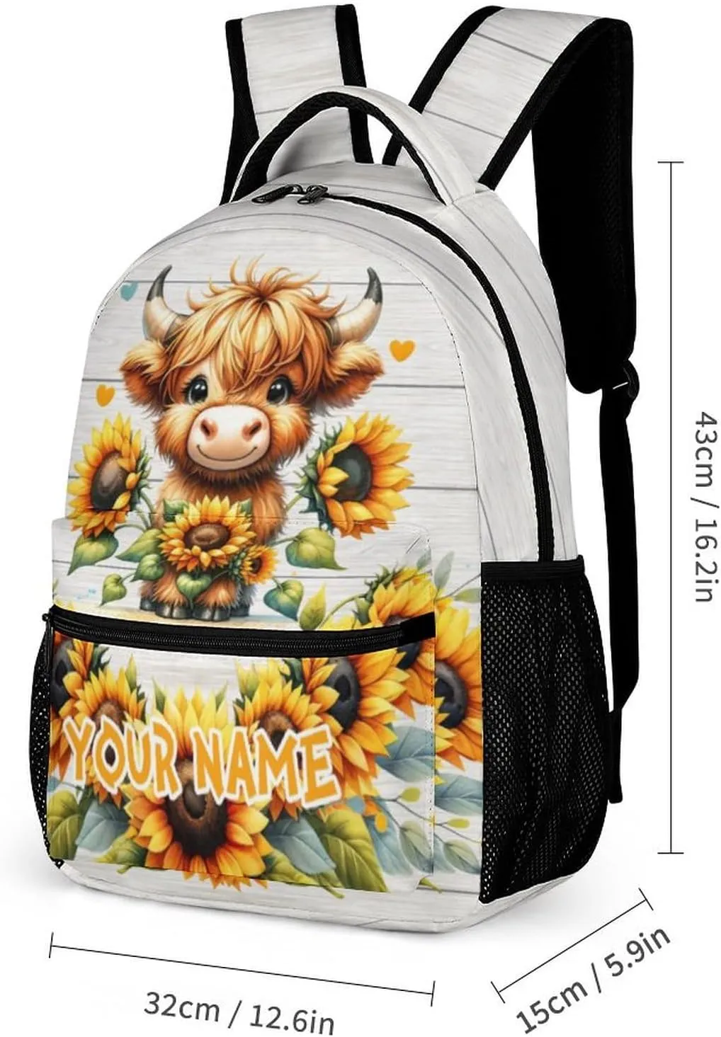 Custom Highland Cow Backpack with Lunch Box & Pencil Case, 16 Inch Cute Highland Cow Bookbag, Adjustable Lightweight Large Capacity, Colorful Backpack Set for Kids Girls Boys School