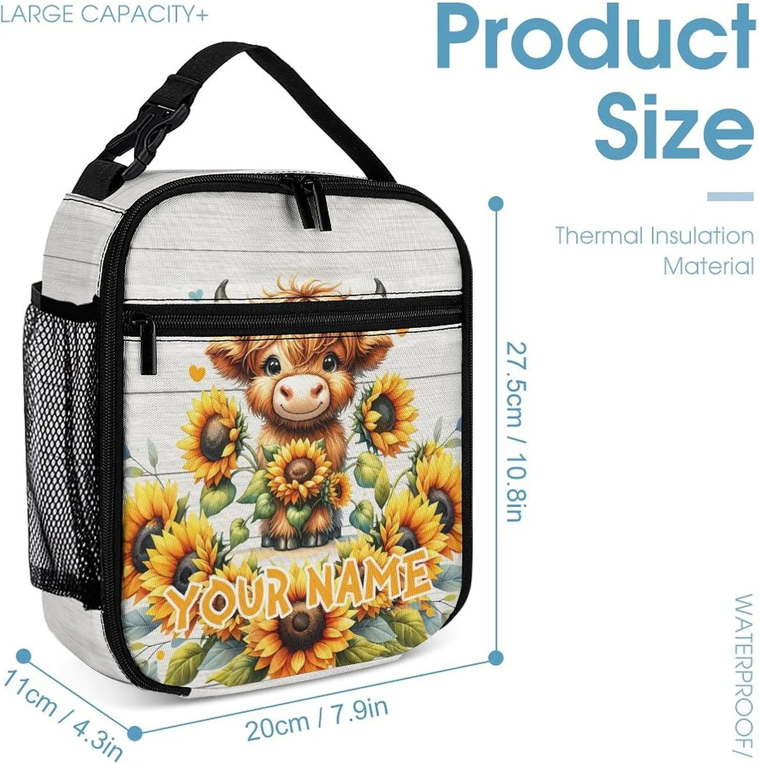 Custom Highland Cow Backpack with Lunch Box & Pencil Case, 16 Inch Cute Highland Cow Bookbag, Adjustable Lightweight Large Capacity, Colorful Backpack Set for Kids Girls Boys School