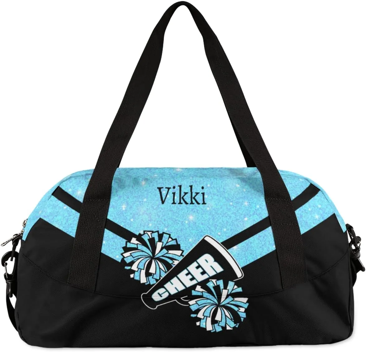Custom Name Kids Duffel Bags for Girls Personalized Dance Gym Bag Customized Overnight Duffel Bag for Weekender Blue Glitter Cheer