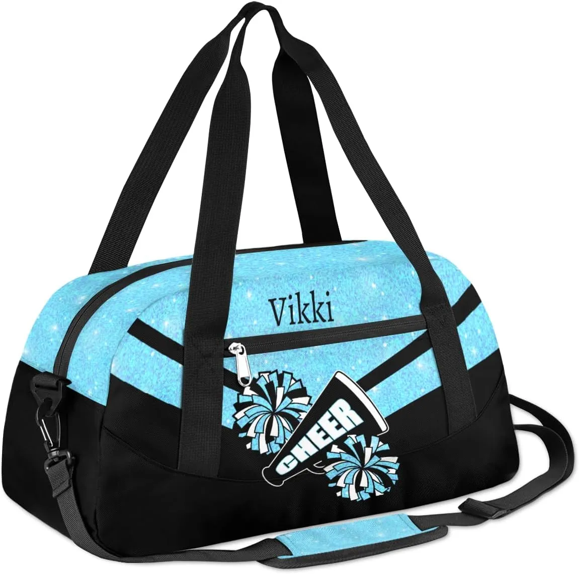 Custom Name Kids Duffel Bags for Girls Personalized Dance Gym Bag Customized Overnight Duffel Bag for Weekender Blue Glitter Cheer