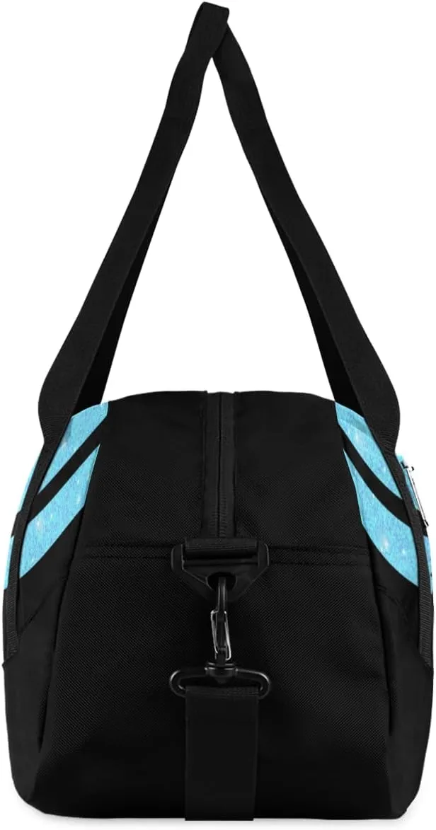Custom Name Kids Duffel Bags for Girls Personalized Dance Gym Bag Customized Overnight Duffel Bag for Weekender Blue Glitter Cheer