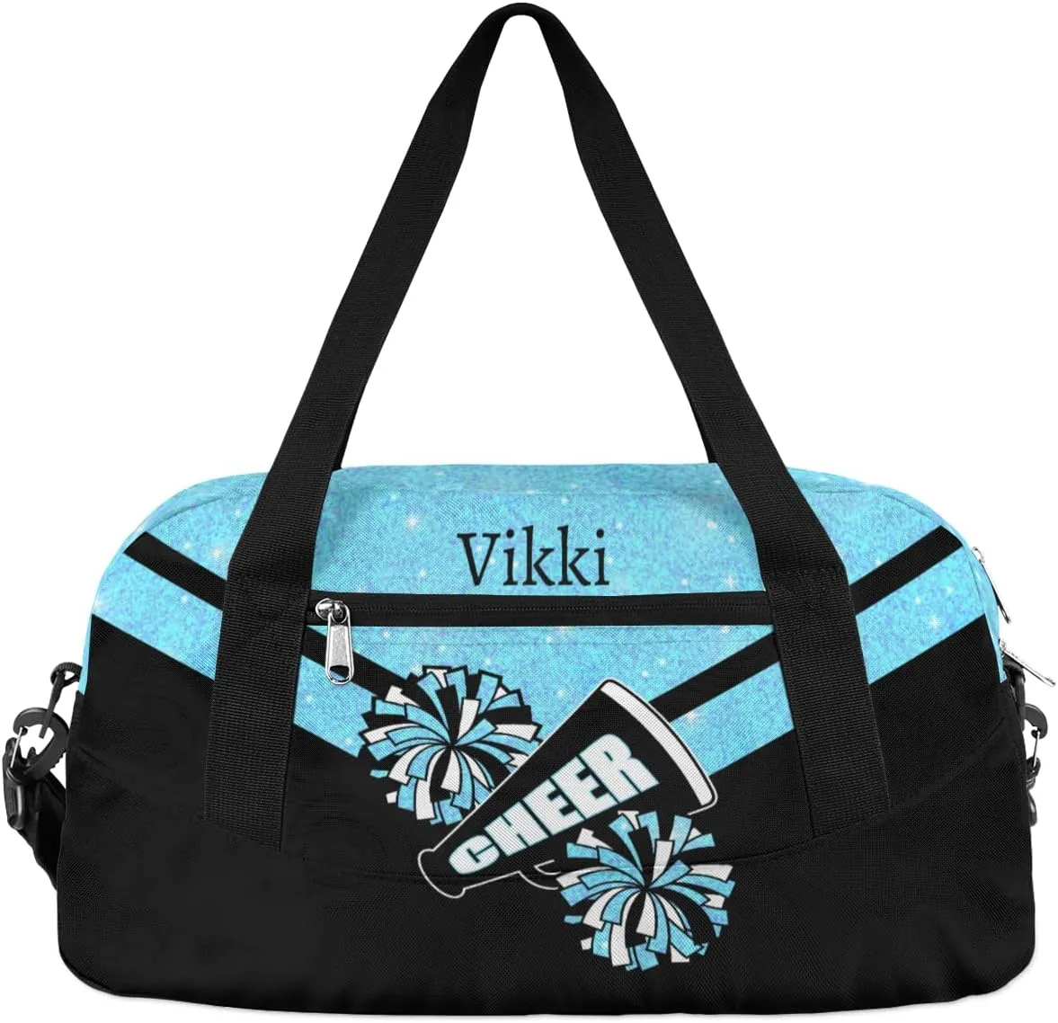 Custom Name Kids Duffel Bags for Girls Personalized Dance Gym Bag Customized Overnight Duffel Bag for Weekender Blue Glitter Cheer