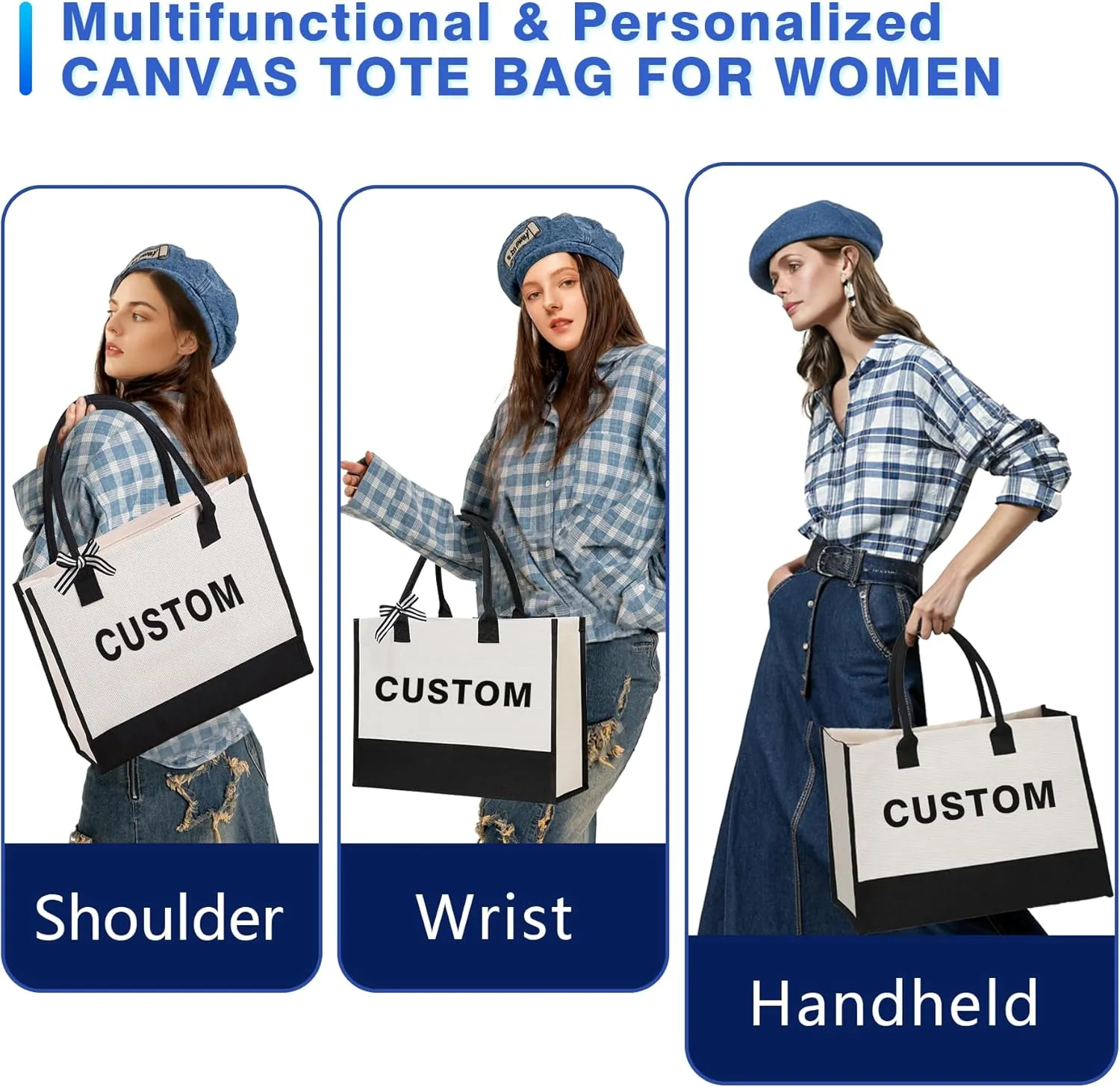 Custom Tote Bag for Women | Personalized Initial Canvas Tote Bag with Name - Customized Travel Bag Beach Tote Bag, Birthday Gift for Women Mom Teacher Nurse Sister Best Friend