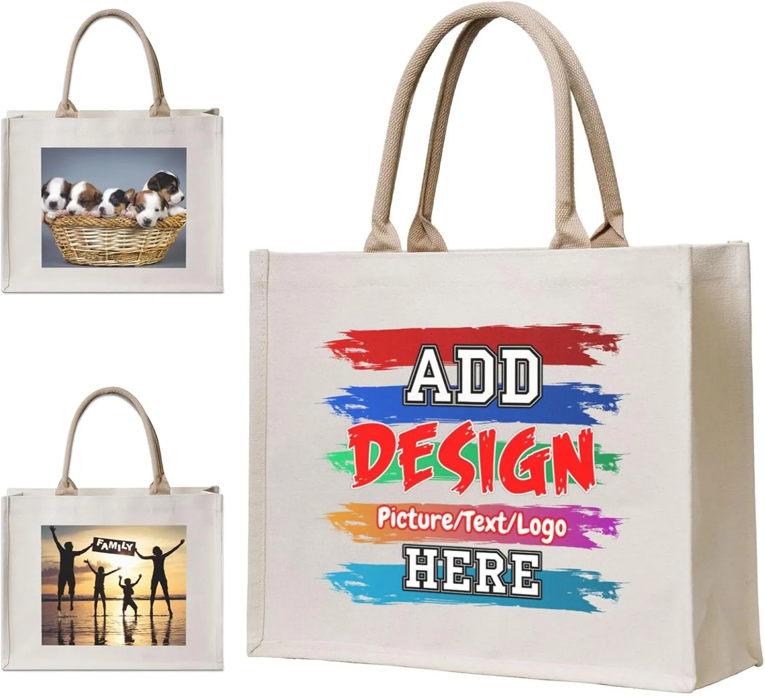 Custom Tote Bag Personalized Shopping Bags Add Photo Logo Text Double-sided Shoulder Bag Reusable Handbag for Women