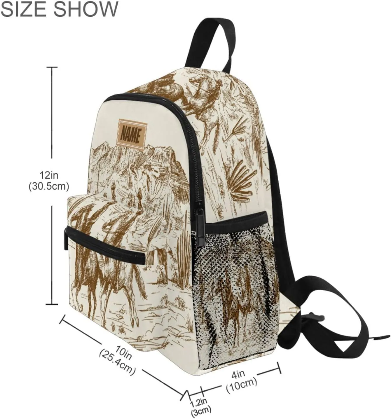 Custom Western Desert Cowboys Toddler Backpack for Boy's/Girl's, Add Name Here Made Personalized Children Kindergarten School Book Bag American Wild West Desert S