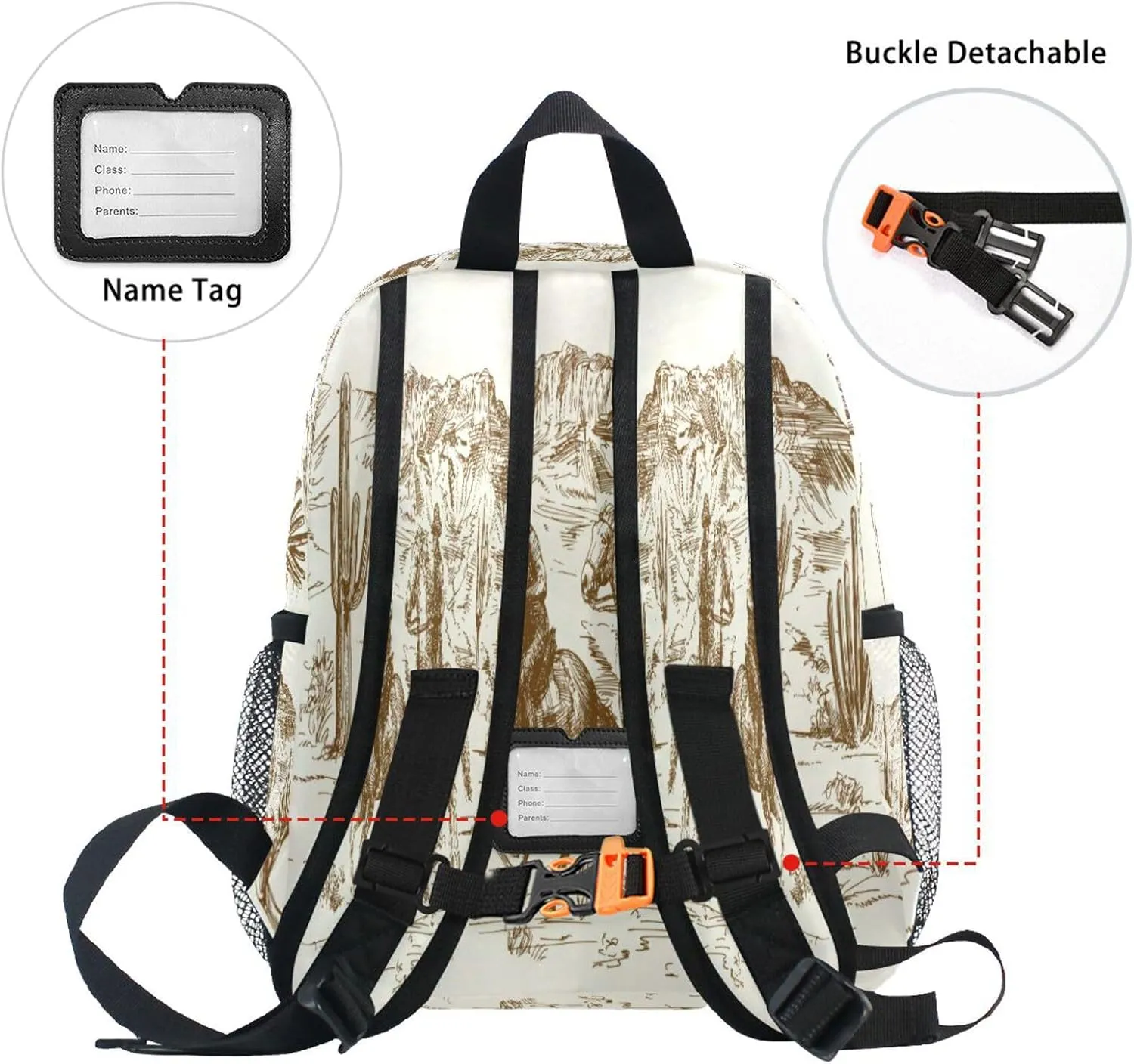 Custom Western Desert Cowboys Toddler Backpack for Boy's/Girl's, Add Name Here Made Personalized Children Kindergarten School Book Bag American Wild West Desert S