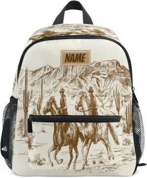 Custom Western Desert Cowboys Toddler Backpack for Boy's/Girl's, Add Name Here Made Personalized Children Kindergarten School Book Bag American Wild West Desert S