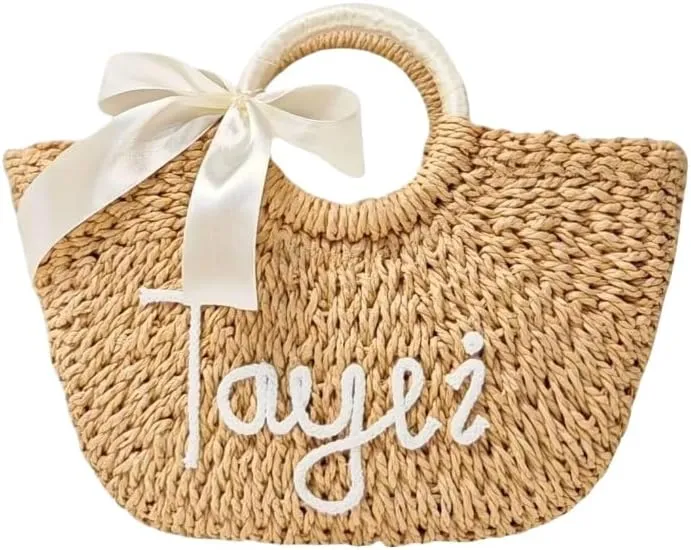 Customizable Letters Summer Hand-woven Straw Rattan Bag Beach Bag Vacation Handbag Top Handle Personalized Casual Chic