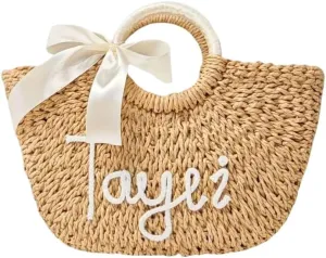 Customizable Letters Summer Hand-woven Straw Rattan Bag Beach Bag Vacation Handbag Top Handle Personalized Casual Chic