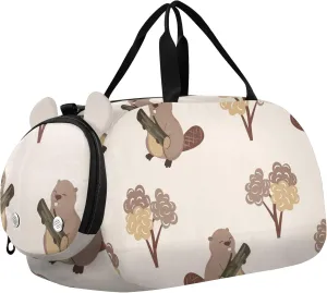 Cute Beavers and Trees Sports Duffle Bag for Girls Boys, Gym Bag with Shoe Compartment, Kids Travel Overnight Weekender Shoulder Bag