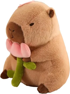 Cute Capybar Plush Doll, Flower capybar Stuffed Aniamls Toys,Capybar Plush Doll Pillow Children's Gift (15.8 Inches).