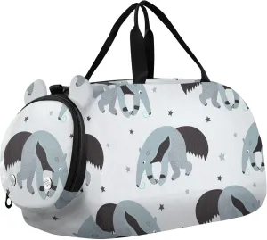 Cute Cartoon Ant Eater and Stars Sports Duffle Bag for Girls Boys, Gym Bag with Shoe Compartment, Kids Travel Overnight Weekender Shoulder Bag