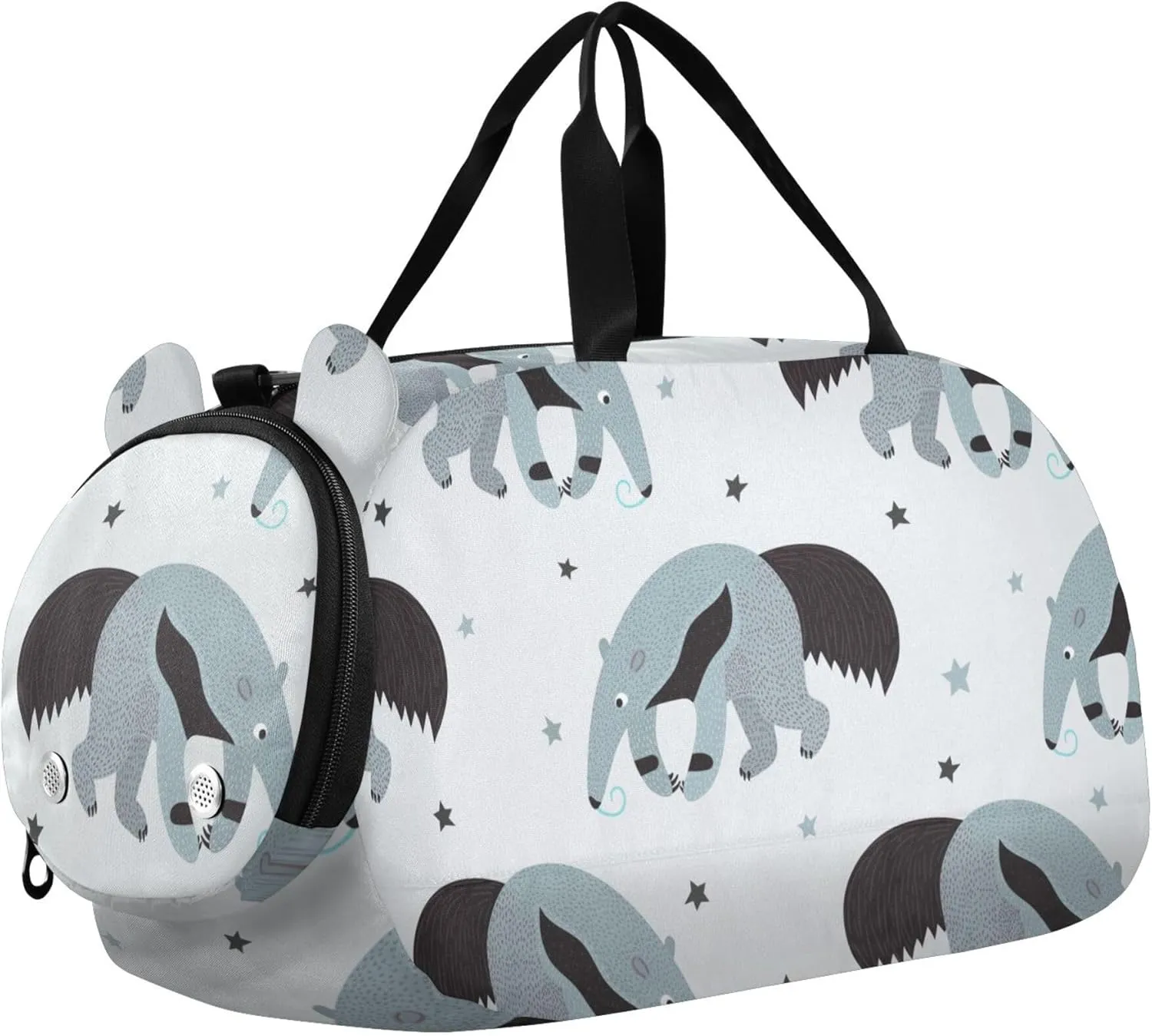 Cute Cartoon Ant Eater and Stars Sports Duffle Bag for Girls Boys, Gym Bag with Shoe Compartment, Kids Travel Overnight Weekender Shoulder Bag