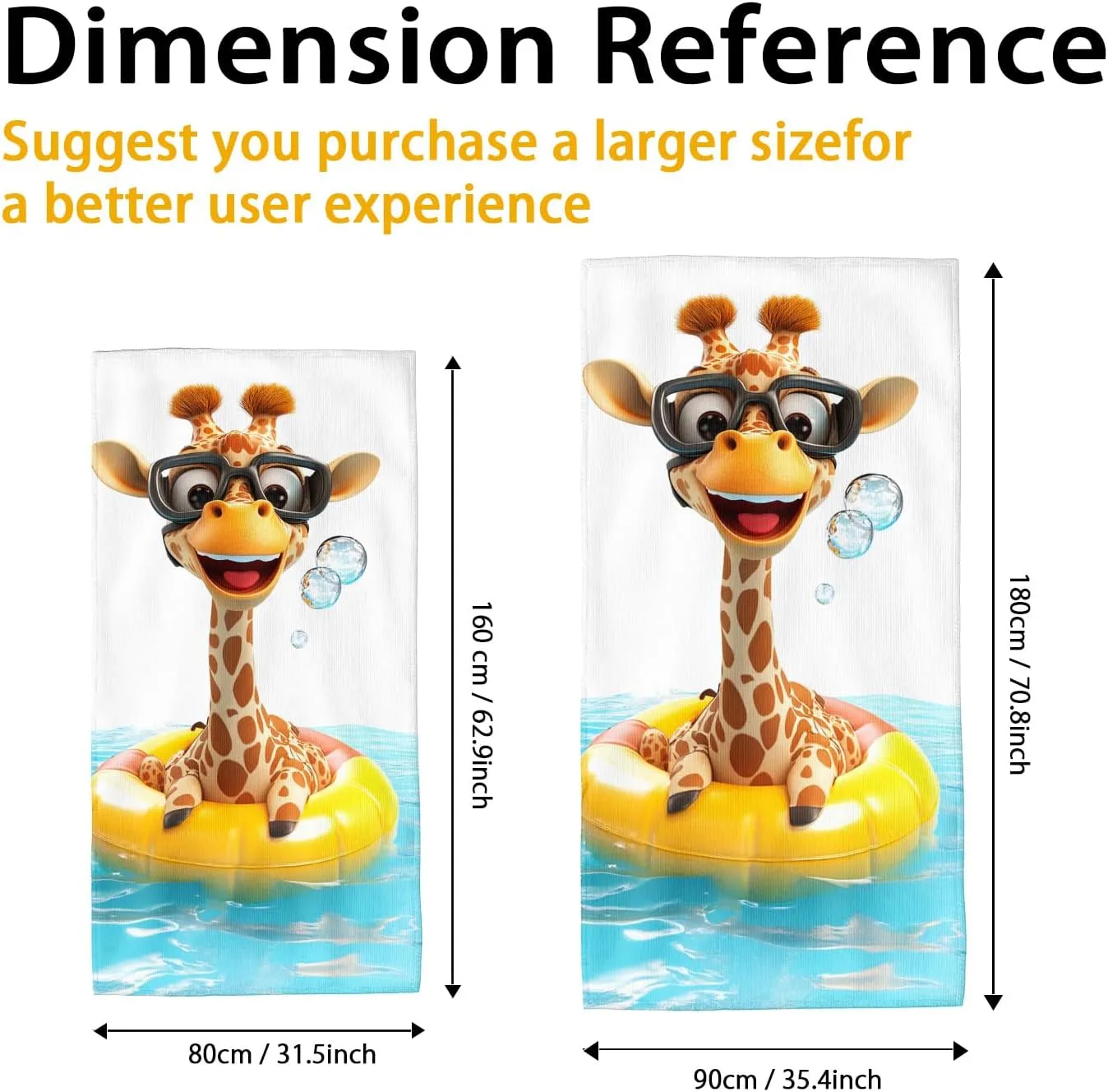 Cute Cartoon Giraffe Beach Towel Kids Fun Microfiber Towel, Quick Dry Absorbent Sand Free Lightweight Bath Towel, Swimming Pool Travel Picnic Essentials 62x31 Inch