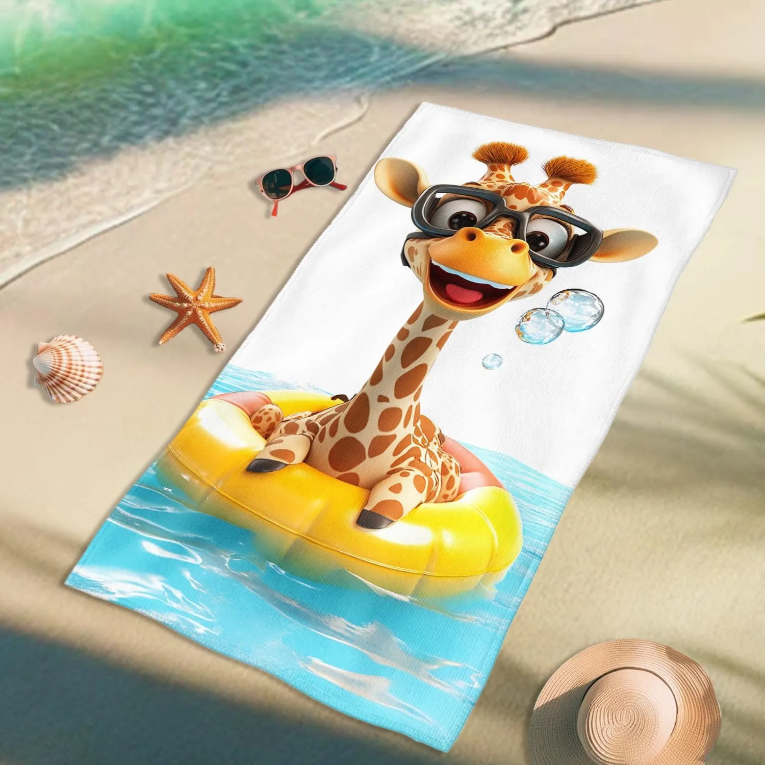 Cute Cartoon Giraffe Beach Towel Kids Fun Microfiber Towel, Quick Dry Absorbent Sand Free Lightweight Bath Towel, Swimming Pool Travel Picnic Essentials 62x31 Inch