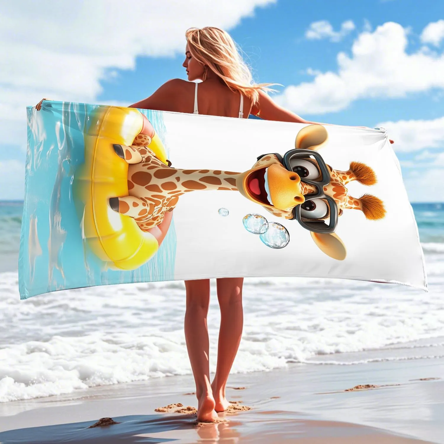 Cute Cartoon Giraffe Beach Towel Kids Fun Microfiber Towel, Quick Dry Absorbent Sand Free Lightweight Bath Towel, Swimming Pool Travel Picnic Essentials 62x31 Inch