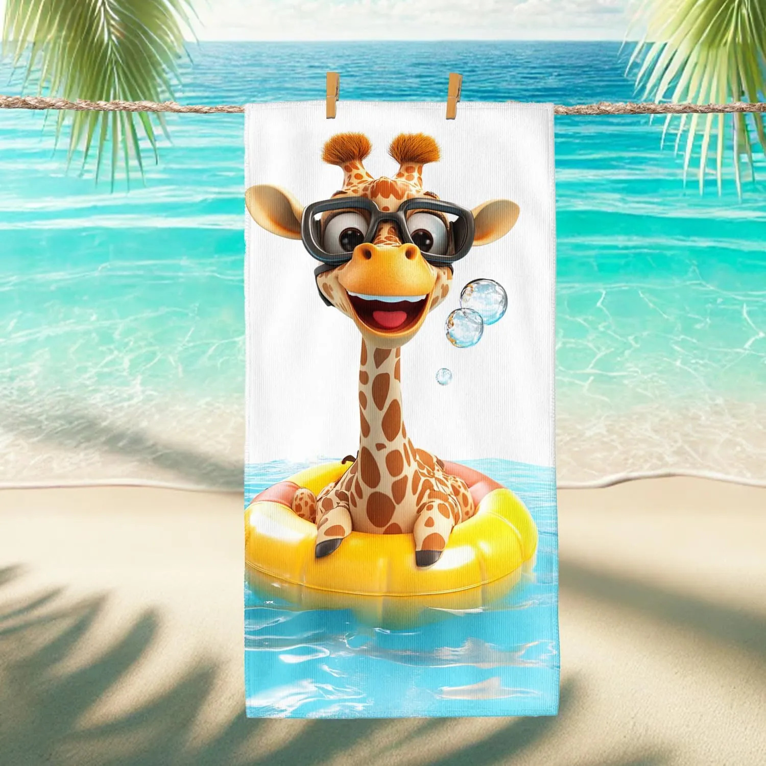Cute Cartoon Giraffe Beach Towel Kids Fun Microfiber Towel, Quick Dry Absorbent Sand Free Lightweight Bath Towel, Swimming Pool Travel Picnic Essentials 62x31 Inch
