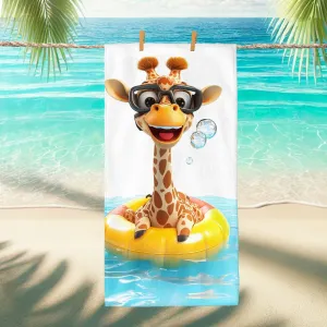 Cute Cartoon Giraffe Beach Towel Kids Fun Microfiber Towel, Quick Dry Absorbent Sand Free Lightweight Bath Towel, Swimming Pool Travel Picnic Essentials 62x31 Inch