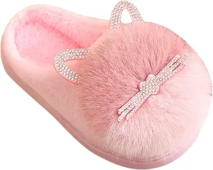 Cute Cat Slippers for Kids Warm Plush Winter Cotton Furry House Slipper Girls Boys Cartoon Shoes